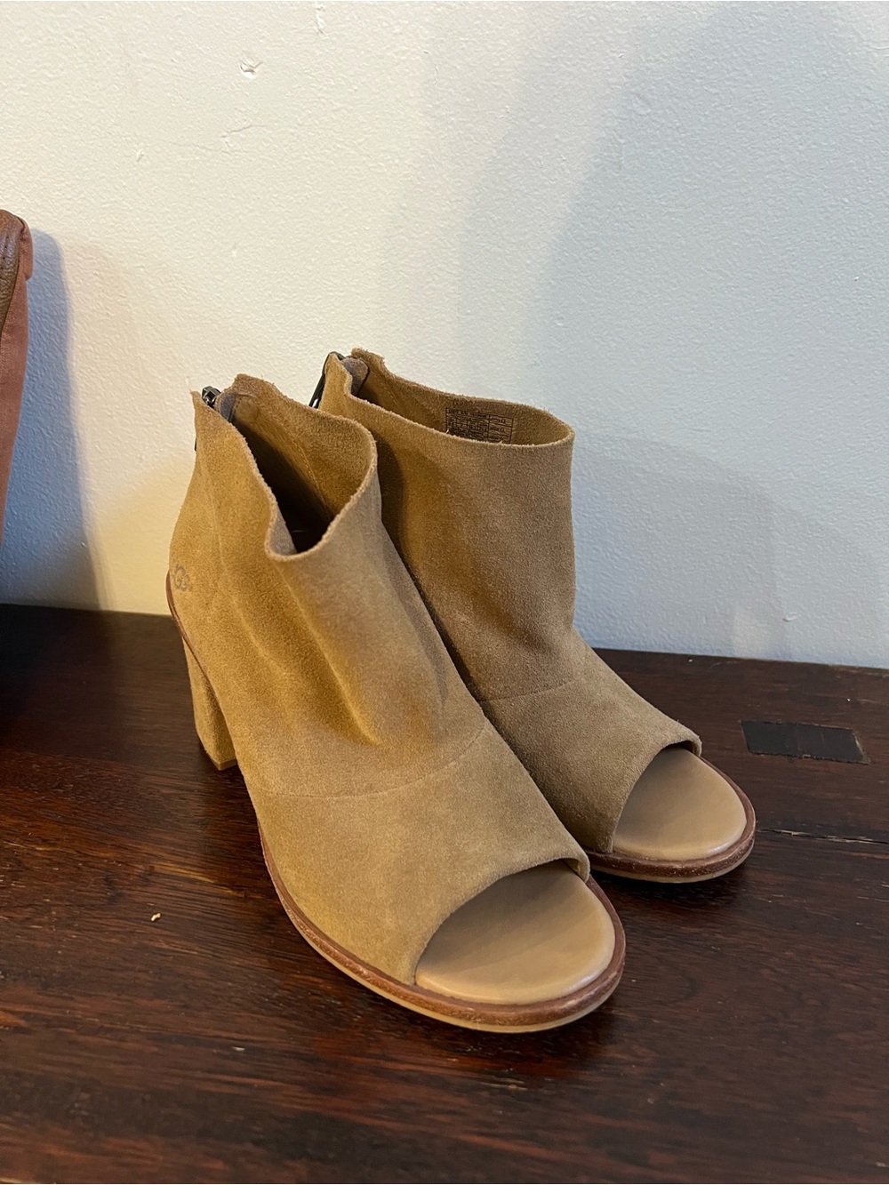 UGG Suede Open-Toe Ankle Boots in Tan